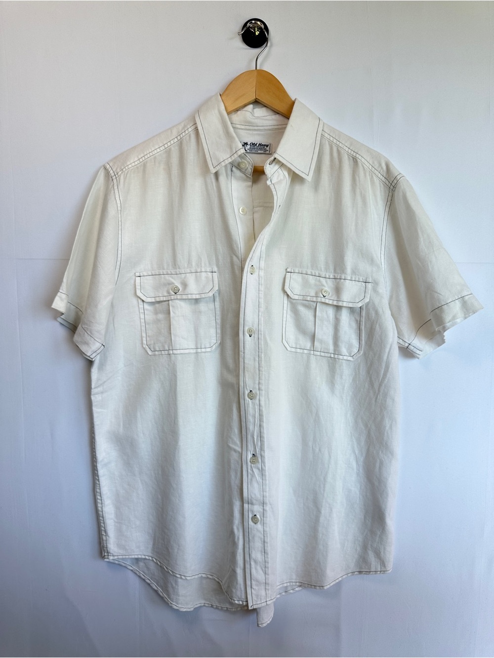 Old Navy Y2K Vintage Linen Blend Button Front Shirt Ivory Short Sleeve Size L
